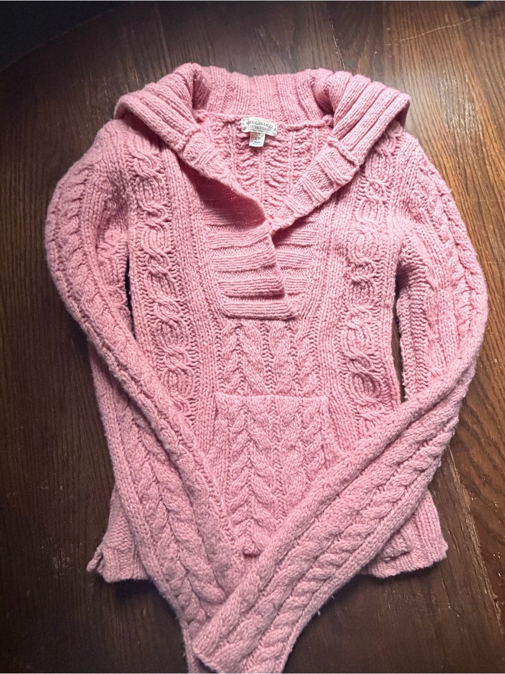 Abercrombie & Fitch Pink Cable-Knit Shawl Collar Sweater